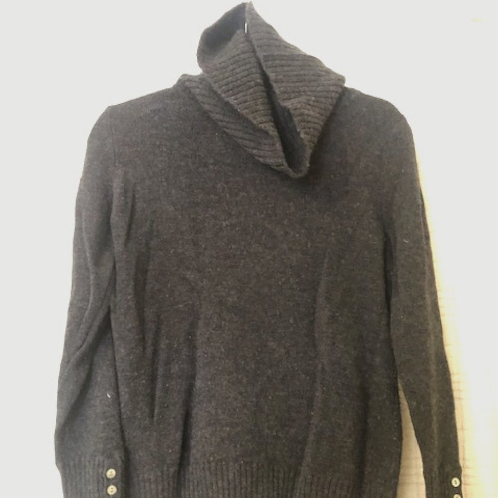Tweeds Deep Gray Cowl Neck Button Sleeve Sweater
